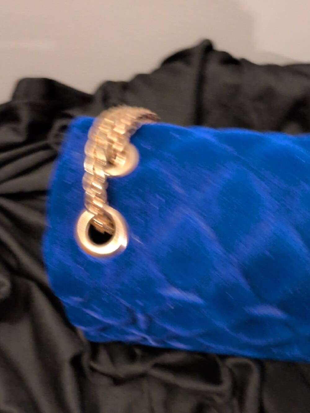Windsor Quilted Velvet Crossbody in Royal Blue with Gold Chain - Picture 8 of 13